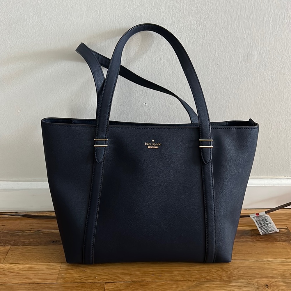 kate spade New York navy blue leather tote bag